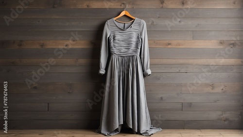 gray dress on old wooden wall background from Generative AI