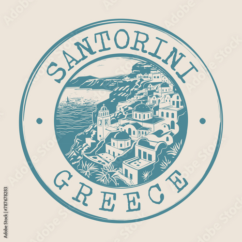 Santorini, Greece Stamp City Postmark. Silhouette Postal Passport. Round Vector Icon. Vintage Postage Design