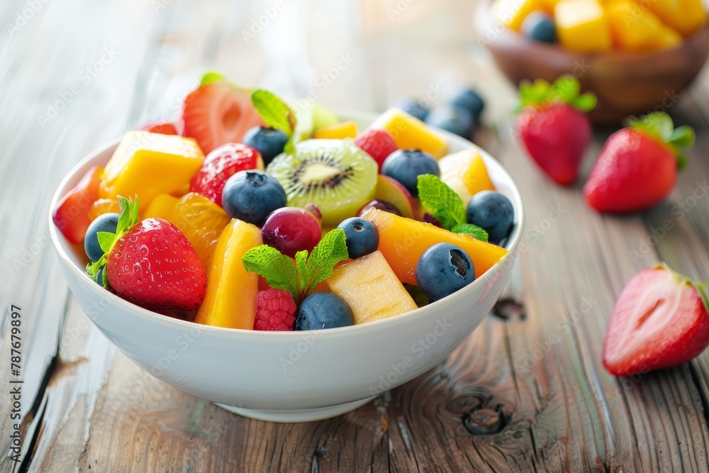 fruit salad in bowl on table fruit salad in bowl on table