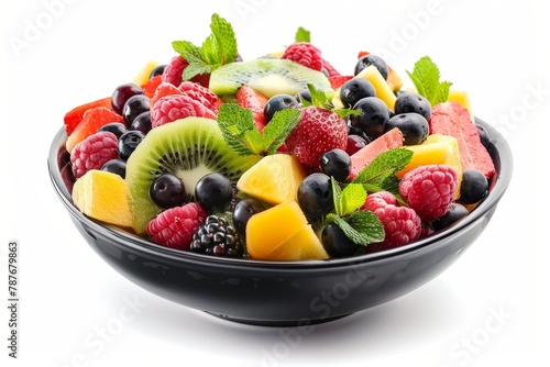 Fruit salad in a bowl on white background