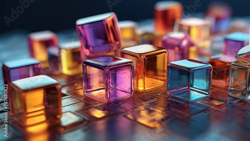 3d illustration of multicolored cubes on a dark background