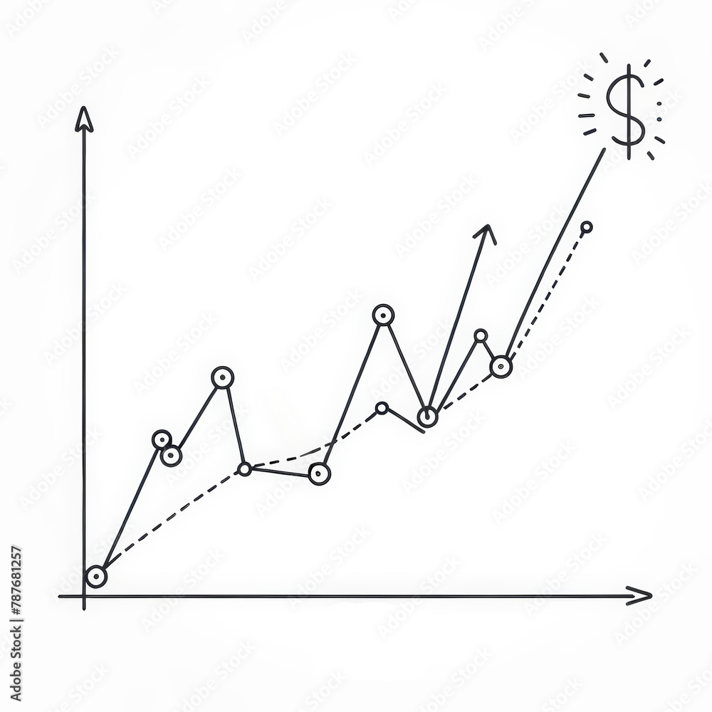 A minimalist line drawing showcases a price increase chart, emphasizing an upward trending line graph that indicates rising prices along with markers for significant points A minimalist line drawing showcases a price increase chart, emphasizing an upward trending line graph that indicates rising prices along with markers for significant points