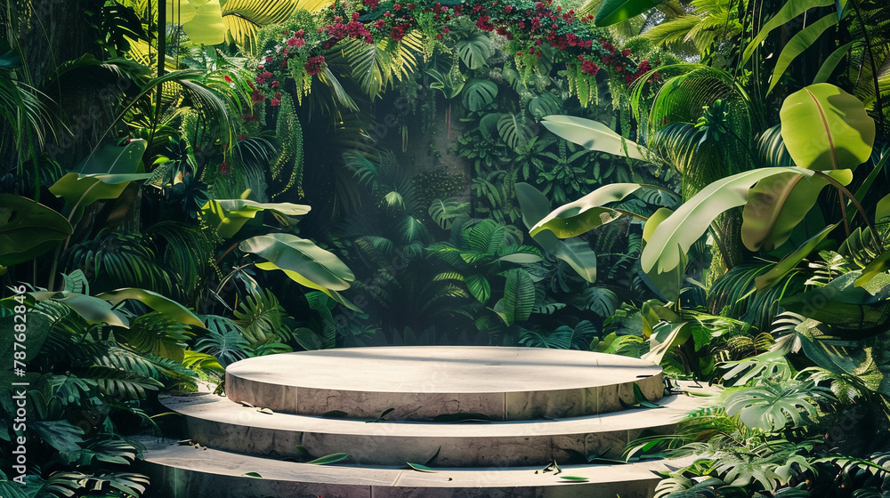 Enhance your product displays with this podium surrounded by lush tropical foliage, providing a vibrant backdrop to highlight your presentations and captivate your audience with natural allure.
Enhance your product displays with this podium surrounded by lush tropical foliage, providing a vibrant backdrop to highlight your presentations and captivate your audience with natural allure.