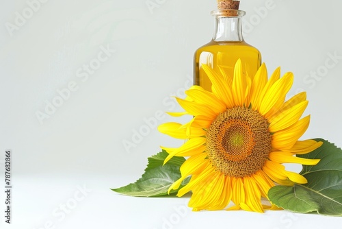 Sunflower oil bottle on white background