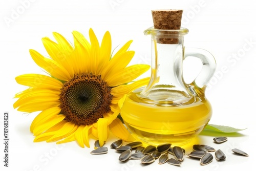 Sunflower seed oil on white background
