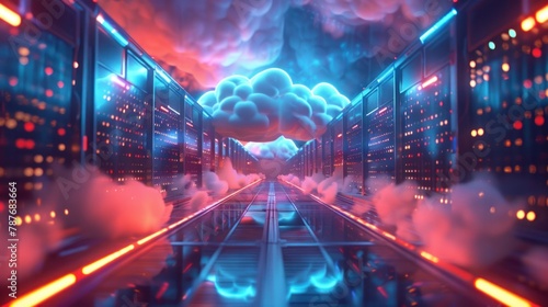 3D rendering of Digital generated image of data cloud server.