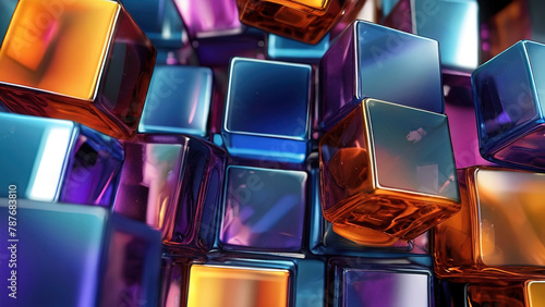 3d illustration of multicolored cubes on a dark background