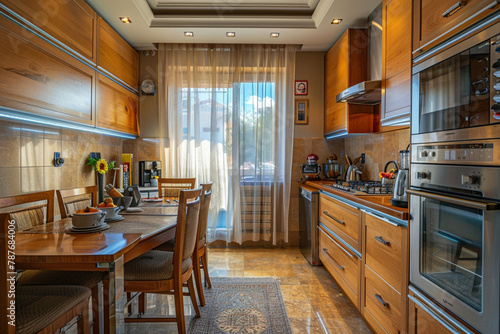 Cozy apartment kitchen with dinning table