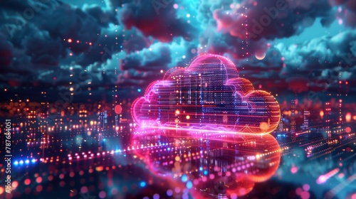 3D rendering of Digital generated image of data cloud server.