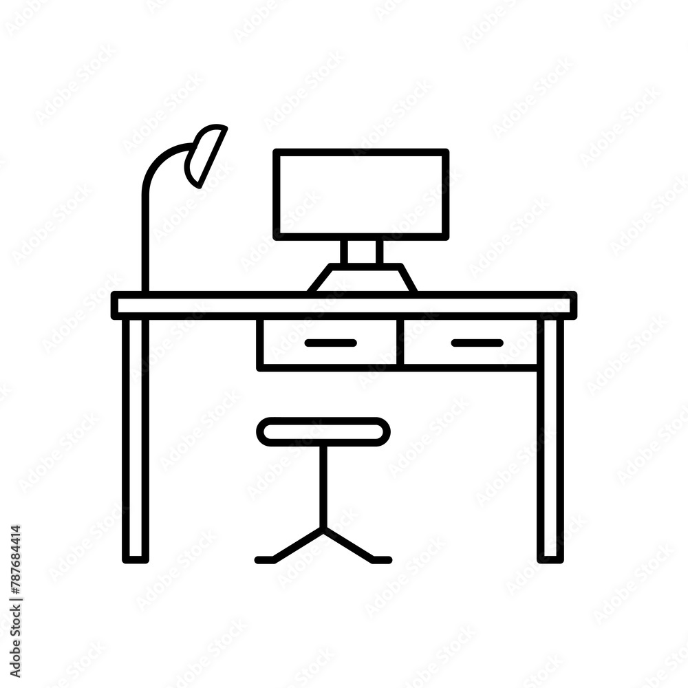 Workplace, work table icon. simple flat liner Workplace illustration for web and app..eps Workplace, work table icon. simple flat liner Workplace illustration for web and app..eps