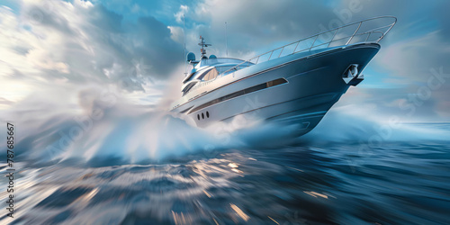 A yacht in motion, characterized by a panorama style, dynamic lines, and energetic movement. © Duka Mer