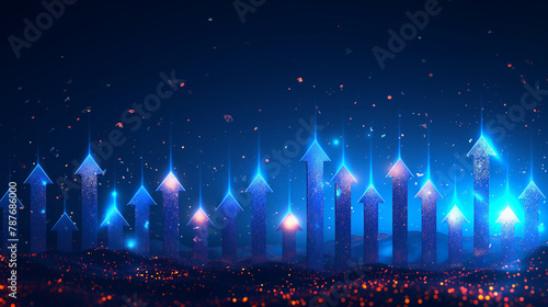 business arrow up digital technology on blue background. business investment to success. financial data graph strategy.market chart profit money increase. vector illustration hi-tech. photo