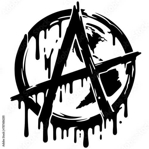 The silhouette of the melting anarchy symbol splashes
