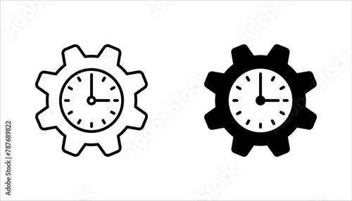 time management icon set. Cogwheel clock dial, development process logo, vector illustration on white background
