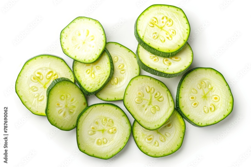 Zucchini slices isolated on white background top view Zucchini slices isolated on white background top view