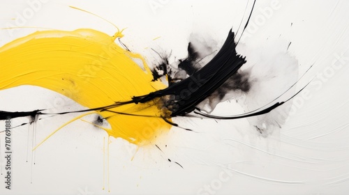 Abstract and dynamic modern unstructured painting black Yellow on white background