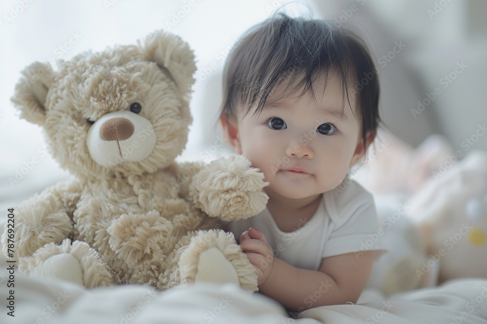 Cute Asian baby girl with Teddy Bear