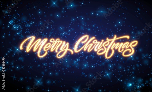 Merry Christmas Neon Lettering Xmas Greeting Sign Merry Christmas Golden Neon Light Isolated Black B 2