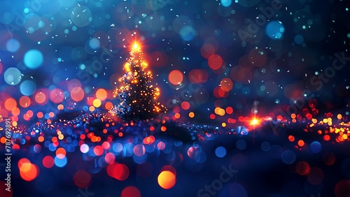 Christmas tree. Neon. Minimalistic background. Minimalistic style. Generative AI. photo