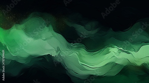 Abstract background in Chinese ink style with a black background and green colors