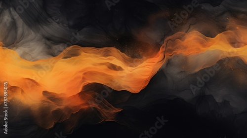 Abstract background in Chinese ink style with a black background and orange colors photo