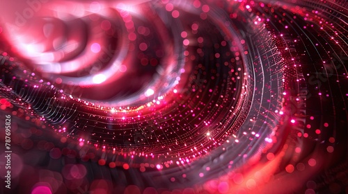 Pink and red glowing lights form a glowing spiral.