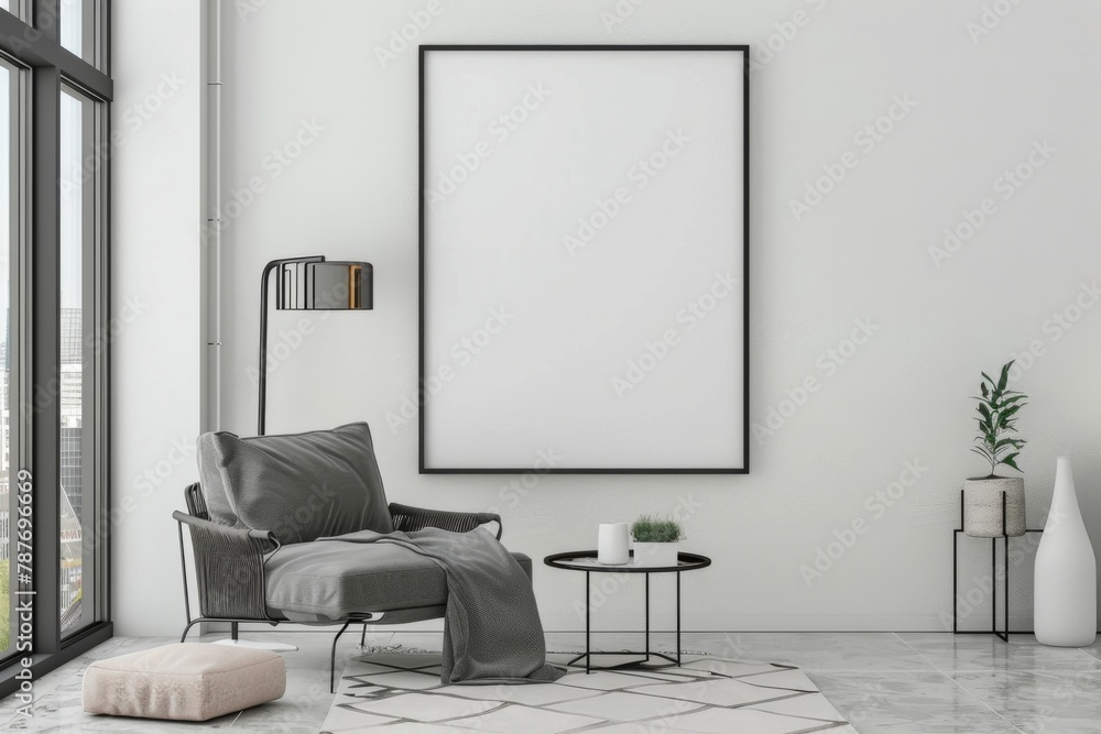 Modern scandinavian interior with poster mockup created with generative ai Modern scandinavian interior with poster mockup created with generative ai