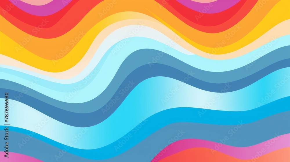 Abstract background of rainbow groovy wavy line in 1970s Hippie Retro style