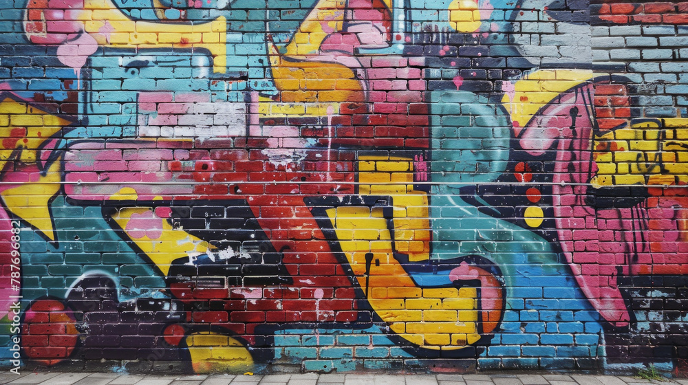 A colorful graffiti wall with the letters 