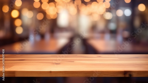 Empty Beautiful wood table top and blur bokeh modern kitchen interior background in clean and bright, Ready for product montage	