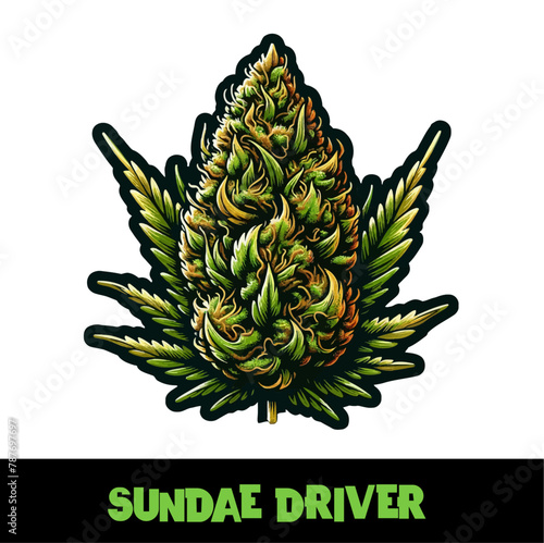 Vector Illustrated Sundae Driver Cannabis Bud Strain Cartoon