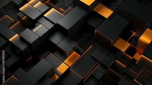 Abstract background with rectangular geometric shapes in black , yellow and orange colors
