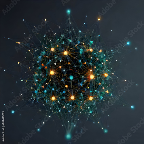 3d rendering of abstract technology concept with glowing particles on black background