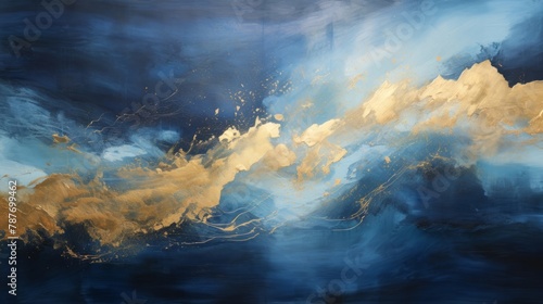 Abstract dark blue and gold painting on canvas background © ProArt Studios