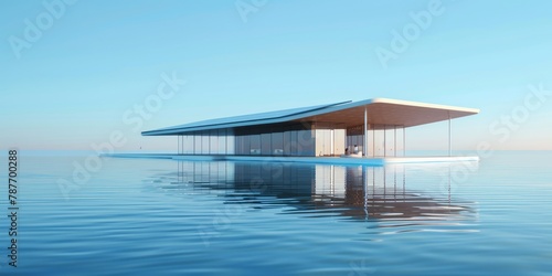 3D modern abstract architecture and water surface  modern future architecture