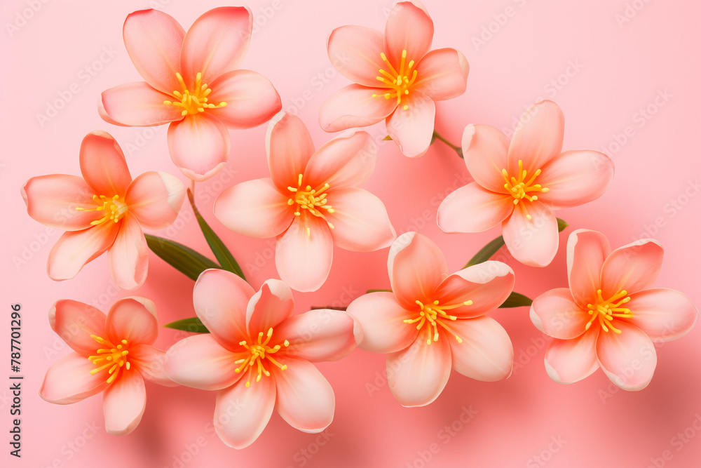 A bouquet of pink flowers with yellow centers A bouquet of pink flowers with yellow centers