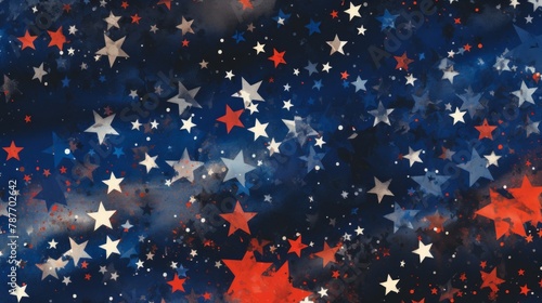 background of stars in red, blue and blue fabric, in the style of bold graphic illustrations, distressed materials