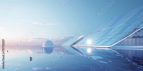 3D modern abstract architecture and water surface, modern future architecture © SHI