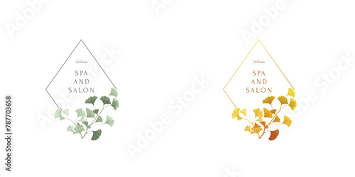 Botanical frame, diamond and ginkgo leaf branch minimalist style © momosama