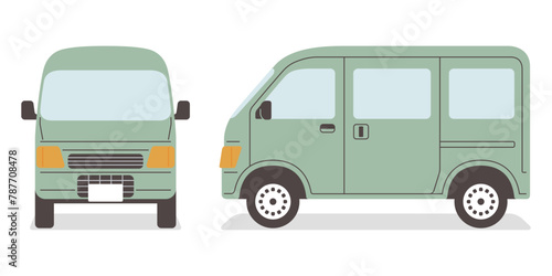 軽快な移動をサポート！ 軽ワゴン車 正面・横向き イラスト