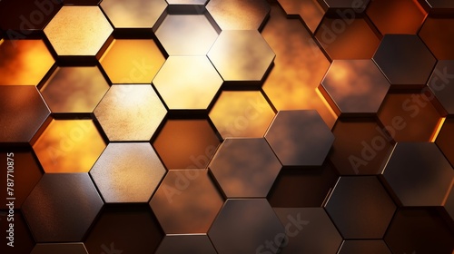 Hexagonal Abstract metal background with light, Brown colors © ProArt Studios