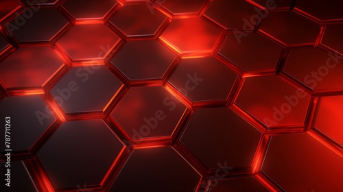 Hexagonal Abstract metal background with light, red colors