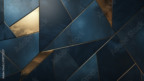 Luxury abstract and geometric background in gold and blue colors with metallic texture