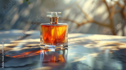 Golden Hour Glow on a Crystal Perfume Bottle with Reflections 