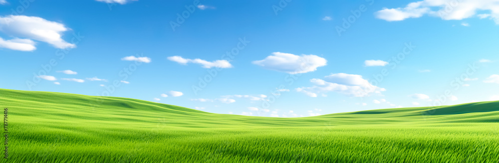 Fototapeta premium landscape background of green field slope in fresh moody.nature outdoor view.banner size