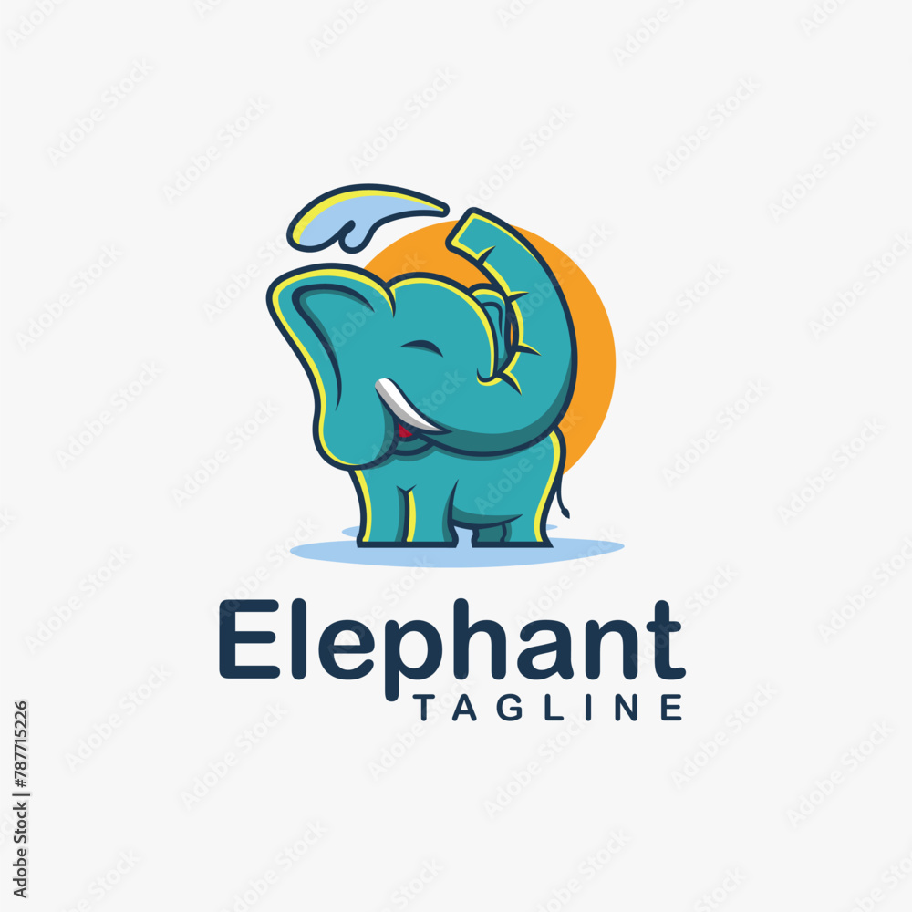 Obraz premium Cheerful elephant mascot cartoon logo vector illustration on white background 