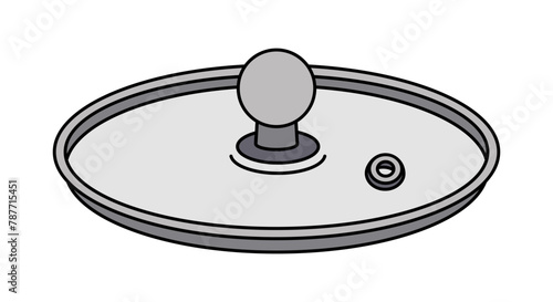Glass lid vector icon. A transparent cap with a round stainless steel handle, a hole for steam. Kitchen tool - cover for frying pan, pot, dish. Color clipart isolated on white. Simple utensil sketch
