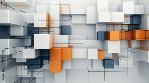 orange and gray pattern with squares, in the style of light white and dark blue, abstraction