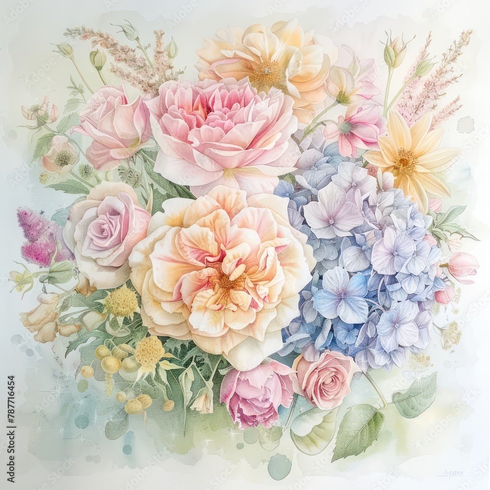 Elegant floral watercolor painting vibrant hues