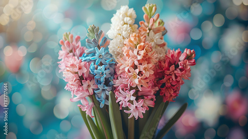 A beautiful bouquet of hyacinth flowers arranged for a special occasion like a wedding or Mother's Day. photo